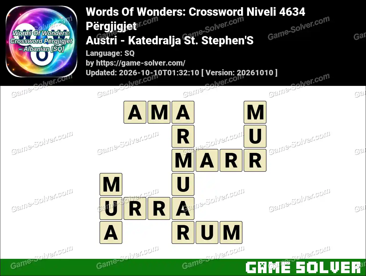 Words Of Wonders: Crossword Niveli 4634 Përgjigjet – Austri – Katedralja St. Stephen’S
